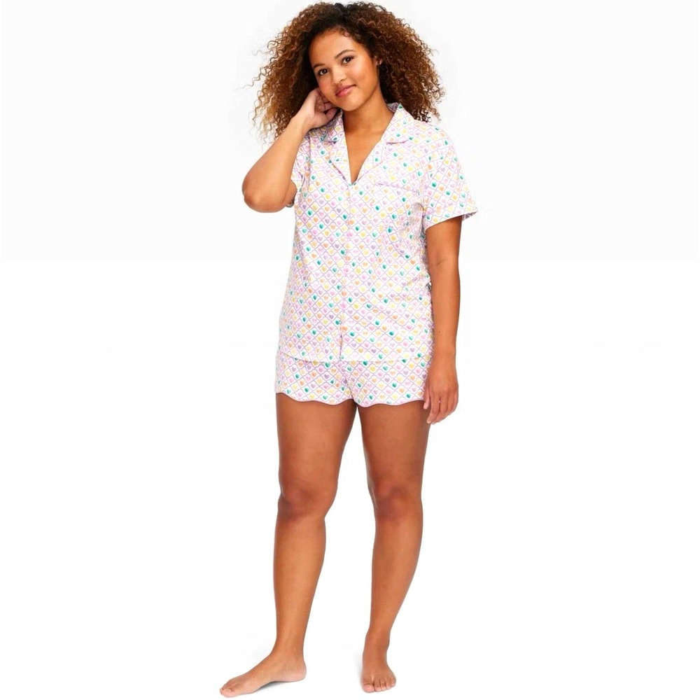 Roller Rabbit x Target Geo Hearts Pajama Set Women's M Button Up Shorts Cotton